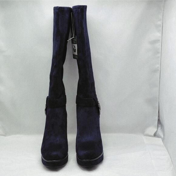 Impo Womens High Heel Boots Size 8 Blue Knee High Faux Suede Platform Stretch - Picture 5 of 12